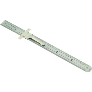 Mitutoyo 950-300, regla de acero de bolsillo, 150 mm (1/64 pulgadas/1 mm), 1/2 pulgada de ancho, con clip de bolsillo, cromo