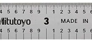 Mitutoyo 182-207, Steel Rule, 6" X 150mm, (1/10, 1/100", 1mm, 1/2mm), 1/64" Thick X 1/2" Wide, Satin Chrome Finish Tempered Stainless Steel