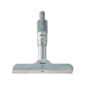 Mitutoyo 128-105 Vernier Medidor de profundidad, tipo micrómetro, rango de 0-1 pulgada, graduación de 0.001 pulgadas, precisión de +/-0.003 mm, base de 2.5 x 0.62 pulgadas