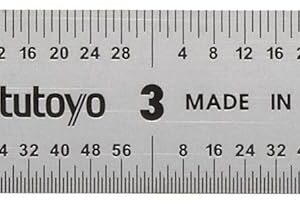 Mitutoyo 182-103, regla de acero, 6 pulgadas (5R), (1/32, 1/64", 1/10", 1/100"), 3/64" de grosor x 3/4" de ancho, acabado chapado en cromo satinado de acero inoxidable templado