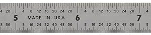 Mitutoyo 182-225, regla de acero, 12 pulgadas/300 mm, (1/32 pulgadas, 1/64 pulgadas, 1 mm, 1/2 mm), 1/64 pulgadas de grosor x 1/2 pulgadas de ancho, acabado chapado en cromo satinado de acero