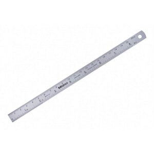 Mitutoyo 182-303, regla semiflexible de 200 mm, (1/16, 1/32, 1/64 pulgadas, 1 mm, 0,5 mm), 5/8 pulgadas de ancho, cromo satinado, solo la parte frontal grabada