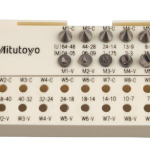 Mitutoyo 126-800 6 Piece Anvil/Spindle Screw Thread Micrometer Tip Set, 60 Deg. Threads, 3.5-4.5, 5-8, 9-13, 14-24, 28-44, 48-64 TPI/0.4-0.5mm, 0.6-0.9mm, 1-1.75mm, 2-3mm, 3.5-5mm, 5.5-7mm