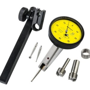 Mitutoyo 513-444-10T Indicador de prueba de dial, rango de 0-1.6 mm, resolución de 0.01 mm, precisión de 10 micrómetros, lectura de dial 0-40-0, juego completo, amarillo
