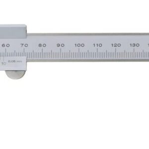Mitutoyo 536-151 Vernier Caliper, acero inoxidable, mandíbula estilo de cuello, rango 0-150 mm, precisión +/-0,05 mm, resolución de 0,05 mm