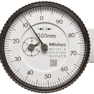 Mitutoyo Calibre de profundidad de la esfera 7220, tipo indicador, rango de 0 a 200 mm, graduación de 0,01 mm, precisión de +/-0,015 mm, carrera de 10 mm, base de 100 mm x 18 mm