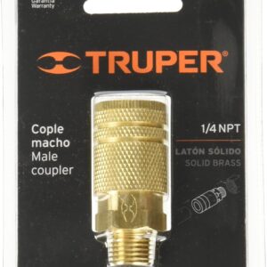 Truper COPLE-MA-1/4, Cople de latón, cuerda 1/4 NPT, macho