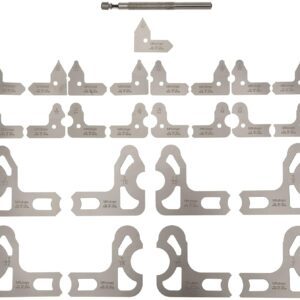 Mitutoyo 186-901, set de calibrador de radio, 25 hojas, 1/64 a 17/64 pulgadas por 64 y 9/32 pulgadas a 1/2 pulgadas por 32 nds, 5 radios por hoja