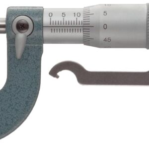Mitutoyo 115-115 Spherical Face Micrometer, Ratchet Stop, 0-25mm Range, 0.01mm Graduation, -0.003mm Accuracy, Flat Spindle