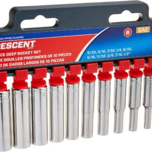 Crescent CSAS10N - Juego de 10 enchufes SAE de 6 puntos de profundidad de 1/4"