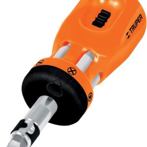 Truper DTROM-12, Desarmador tipo trompo con matraca, 6 puntas dobles