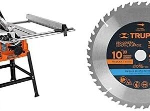 TRUPER SME-10B Sierra de mesa 10" de 1900 W (2-1/2 HP) con base, Naranja + Truper ST-1040E, Sierra para madera 10", centro de 1", 40 dpp