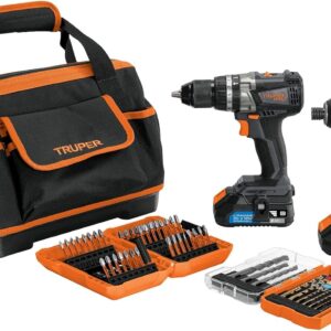 Truper Max MAXCOM-20, Combo Rotomartillo 1/2" y Destornillador inalámbrico 1/4", motor libre de carbones (brushless) con 2 baterías de 2 Ah, maleta de 13" y juego de 11 brocas, 20 V