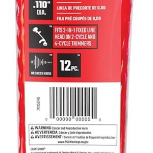 CRAFTSMAN Weedwacker - Línea de recortadora precortada de 0.110 pulgadas, diseño universal, se adapta a la mayoría de recortadoras de cuerda de gas, paquete de 12 (CMXGZAMAPCTL)