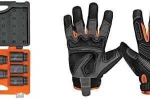 Truper JDI-3/4X8HL Juego de 8 dados largos cuadro 3/4" de impacto 6 puntas estandar + Truper Expert GU-665, Guantes para mecánicos con protección anti-impacto