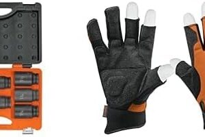 Truper JDI-3/4X8HL Juego de 8 dados largos cuadro 3/4" de impacto 6 puntas estandar + Truper GU-635, Guantes para mecánico, alta sensibilidad, puño ajustable