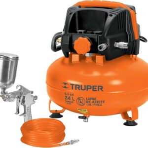 Truper COMP-KIT24S, Kit compresor libre de aceite 24 L, 2-2/3 HP con pistola y manguera