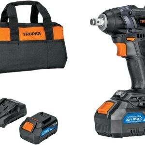Truper Max MAX-20L Llave de impacto inalámbrica 1/2", motor libre de carbones (brushless), con 1 batería Ion Litio 2 Ah y maleta de 12", 20 V
