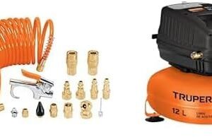 Truper JAN-15, Juego de 15 piezas para compresor de aire + Truper COMP-12S, Compresor libre de aceite compacto 12L, 1 HP 127 V