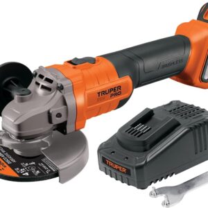 Truper PRO ESMI-20A, Esmeriladora angular inalámbrica de 4-1/2" 20 V brushless con 1 batería de 4 Ah y 1 cargador