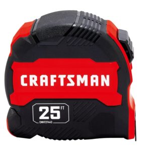 CRAFTSMAN - Cinta métrica de 25 pies retráctil, hoja de bloqueo manual, Negro, Rojo (CMHT37443S)