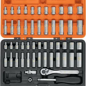 Truper JD-1/4X54MP, Juego de 54 herramientas cuadro 1/4" estándar y milimétrico estuche plástico