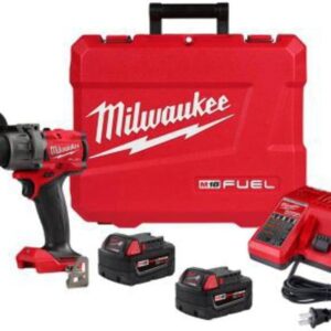 Milwaukee 2904-22 - Kit de taladro/desarmador de martillo de 12 V, 1/2 pulgadas (1.27 cm), taladro percutor con 2 baterías de 5.0 Ah, con cargador y caja de herramientas, rojo