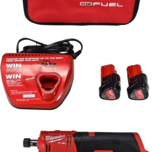 Milwaukee 2486-22 M12 FUEL Kit de amoladora recta de 12 V con (2) batería, cargador y bolsa de herramientas de 2.0 Ah