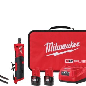 Milwaukee 2486-22 M12 - Molinillo recto de combustible de 1/4 pulgadas, kit de 2 baterías