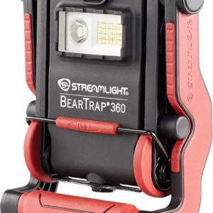 Streamlight 61523 BearTrap - Luz de trabajo recargable de 360 2000 lúmenes con modos de punto e inundaciones, cuerpo giratorio y base magnética, color rojo