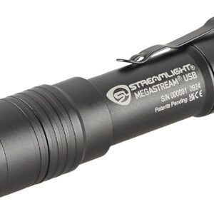 Streamlight 66210 MegaStream - Linterna recargable USB de 1800 lúmenes, incluye batería recargable, cable USB-C y funda, color negro
