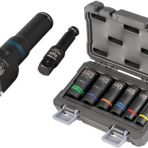 Klein Tools 660KIT2 Juego de llaves de impacto de 1/2 pulgada con enchufe de impacto 6 en 1 y 6 enchufes ranurados, para linieros y trabajos de utilidad, 8 piezas