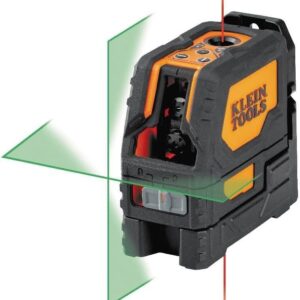 Klein Tools 93LCLGR Nivel láser autonivelante, recargable, con líneas cruzadas de color verde brillante y punto de plomería rojo, montaje magnético y abrazadera de techo