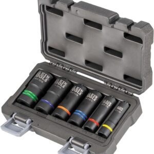 Klein Tools 66090 Juego de llaves de impacto de 1/2 pulgada, diseño ranurado 2 en 1, enchufes profundos de 12 puntos, para llaves de impacto, incluye caja de herramientas, 6 piezas