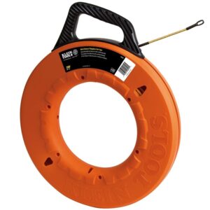 Klein Tools 56056 Cinta eléctrica de fibra de vidrio para pescado, fabricada en Estados Unidos, cinta de pescado multiranura de 200 pies x 3/16 pulgadas de ancho con líder de acero