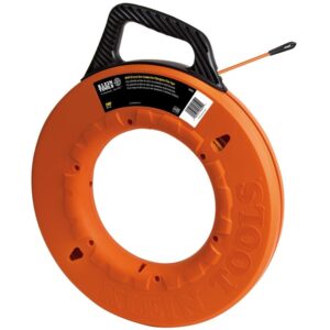 Klein Tools 56059 - Cinta de pescado de fibra de vidrio no conductiva, fabricada en Estados Unidos, serpiente de pared, cinta de pescado multiranura, tira de 500 libras, 200 pies de largo x 3/16