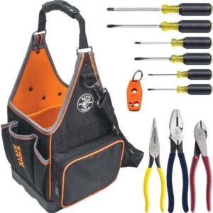 Klein Tools 80127 Kit de bolsa de herramientas con bolsa de herramientas Tradesman Pro, 3 alicates, 6 destornilladores y desmagnetizador/magnetizador, 11 piezas