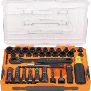 Klein Tools 65500KNECT KNECT Juego de llaves de impacto SAE y métrica, carraca de 90 dientes, funda MODbox, SAE, métrica, mango de destornillador, brocas, 39 piezas