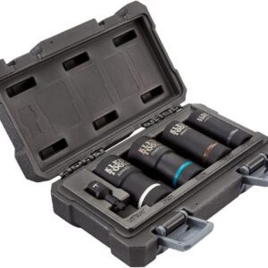 Klein Tools 66050E Juego de enchufes métricos, impacto con unidad de 1/2 pulgada, enchufes profundos de 12 puntos, juego de 5 piezas, incluye funda de transporte