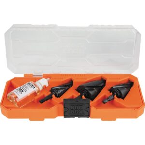 Klein Tools - Juego de 3 Brocas para Electricista con Aceite de Corte, Estuche Modular, Liberación Rápida, Impacto y Doble Espiral