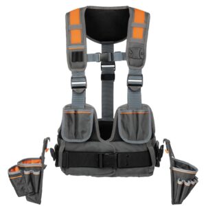 Klein Tools 55829MB - Chaleco de herramientas con bolsas de herramientas, totalmente ajustable, soporte acolchado para electricistas, carpinteros, construcción