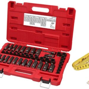 Milwaukee SHOCKWAVE Impact Duty 3/8 pulgadas Drive SAE y juego de llaves de impacto métricas de 6 puntos (43 piezas) + accesorio, negro, rojo