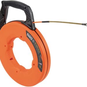 Klein Tools 56380 Cinta de pescado, extractor de alambre de fibra de vidrio multiranura con líder de acero en espiral, carcasa y mango optimizados, 100 pies x 0.182 pulgadas
