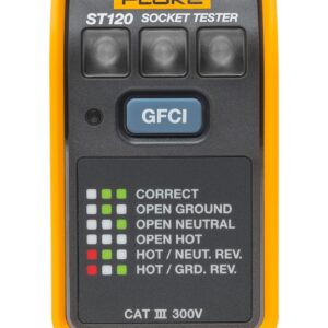 Fluke ST120 Comprobador de Tomas de Corriente con Prueba GFCI, LED Alta Visibilidad 110-125 V CA, CAT III 300 V