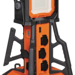KLEIN TOOLS 29610 PowerHub, 6 Salidas Cubiertas protegidas contra sobretensiones, luz de Trabajo de 5000 lúmenes, 4 Puertos USB, GFCI, protección contra sobrecorriente