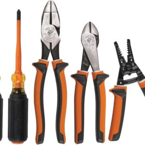Klein Tools 94130 - Juego de herramientas de destornillador aislado de 1000 V con puntas delgadas Phillips 2 y gabinete de 1/4 pulgadas, 2 alicates y pelacables