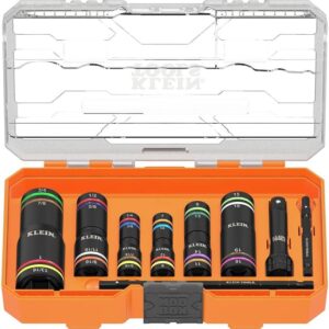 Klein Tools 656QS KNECT - Enchufe cuádruple, 24 tamaños en 6 enchufes, SAE codificado por colores 4 en 1 y clasificación de impacto métrico, pozo profundo, unidad de 1/4 y 3/8 pulgadas, eje de 3-1/2 y