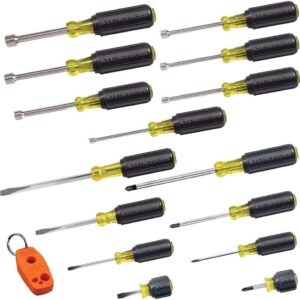 Klein Tools 80021 - Juego de herramientas de destornillador y destornillador de tuercas con puntas surtidas, magnetizador/desmagnetizador, 16 piezas, mejoras para el hogar