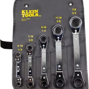 Klein Tools 68245 Reversible Ratcheting Offset Box Wrench Set, 5-Pc. w/ Pouch