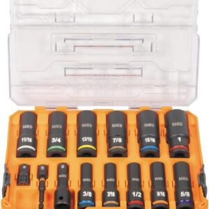 Klein Tools 65111IMPCT KNECT - Juego de llaves de impacto de pozo profundo, unidad de 1/2 pulgada, SAE, codificado por colores, funda MODbox, adaptador de impacto y extensión, 14 piezas
